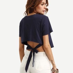 Self Tie Asymmetrical Trim Crop Top